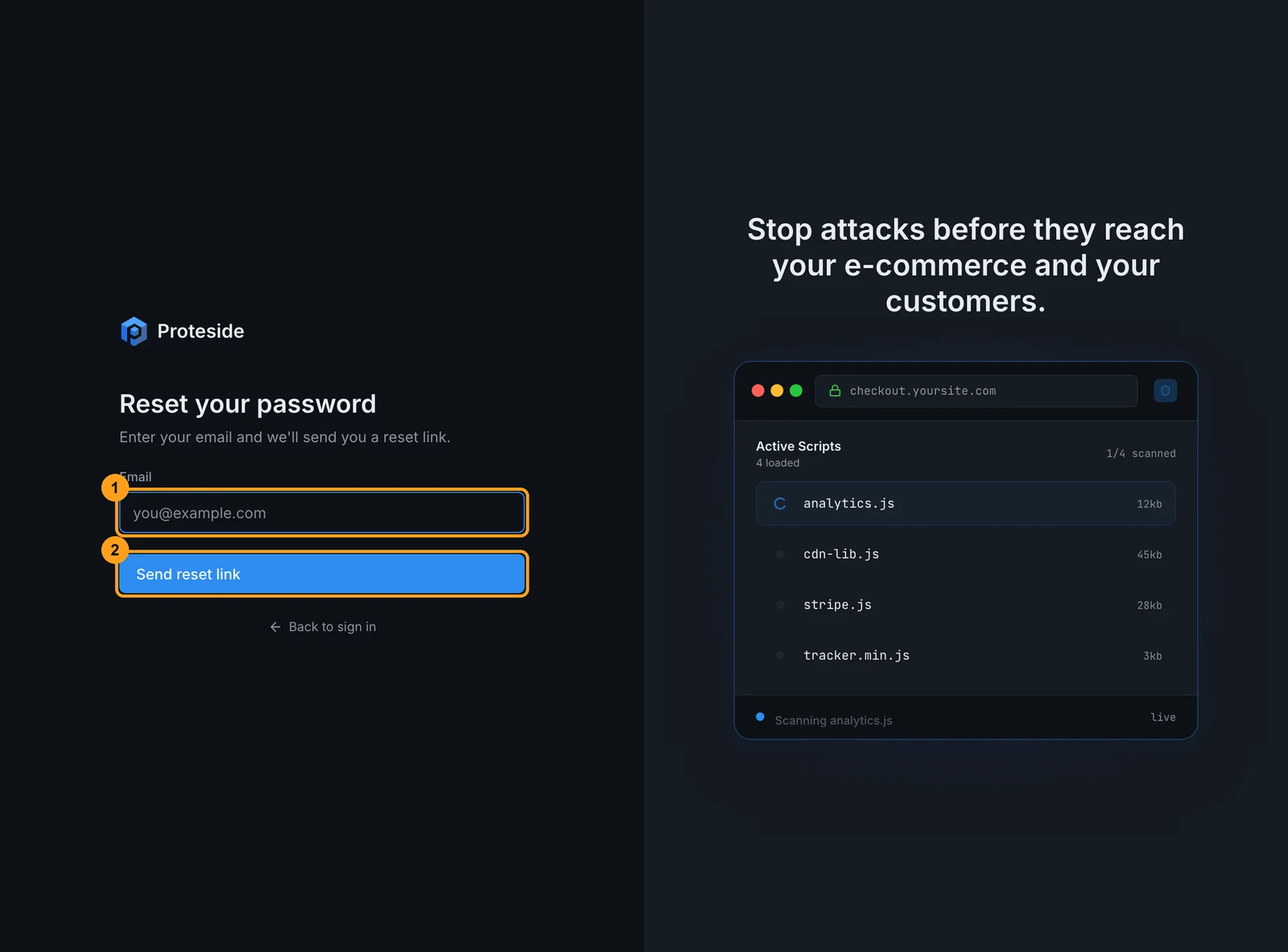 Reset your password screen with the email field and the Send reset link button