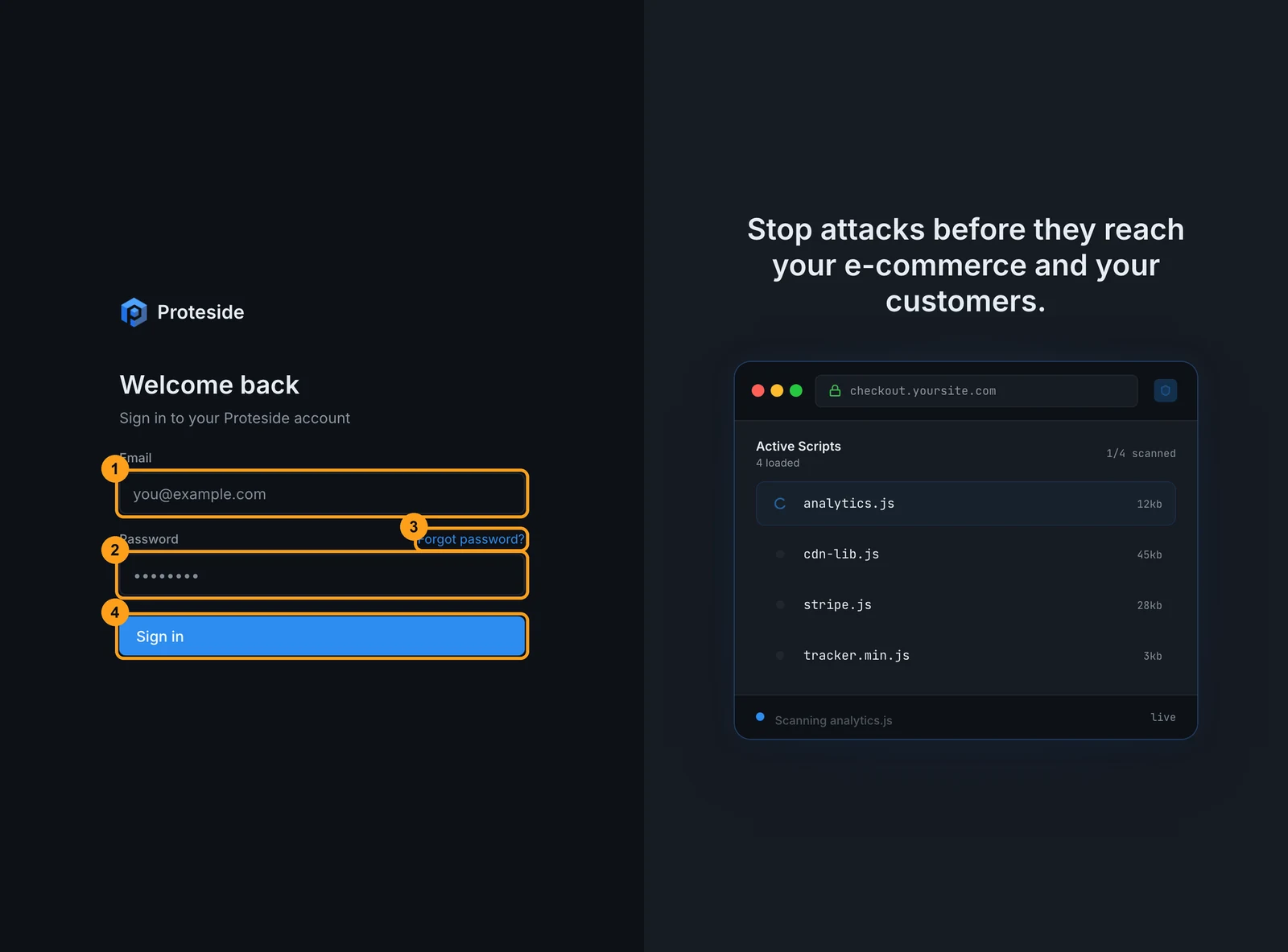 Sign-in screen with the email and password fields, the Forgot password link and the Sign in button